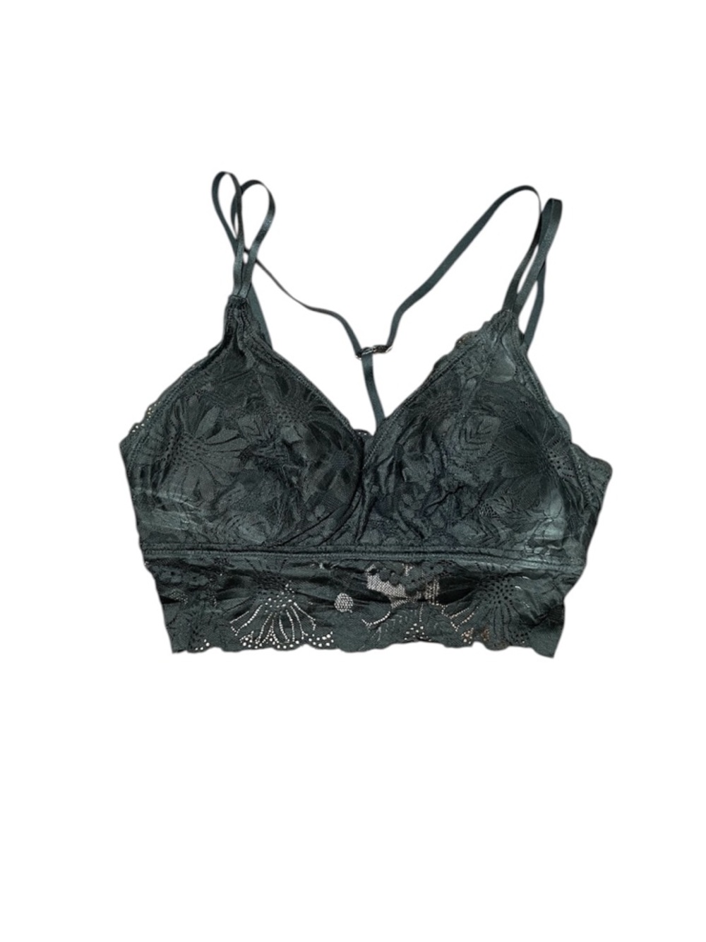 Aerie Bralette Black Padded Lace Racerback Gold Hardware Floral Boho XL